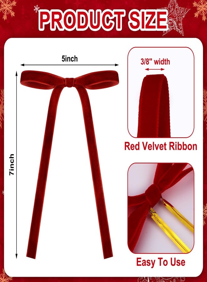 Glitinsel 24 Pcs Velvet Bows Christmas Tree Ornaments Vintage Velvet Ribbon Bows for Tree Garland Wreath Indoor Xmas Decorations(5 x 7 Inch，Width of 3/8",Dark Red) - Image 2